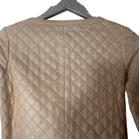 Hinge Quilted Leather Zip Up Jacket Nude/Pink - Picture 6 of 7